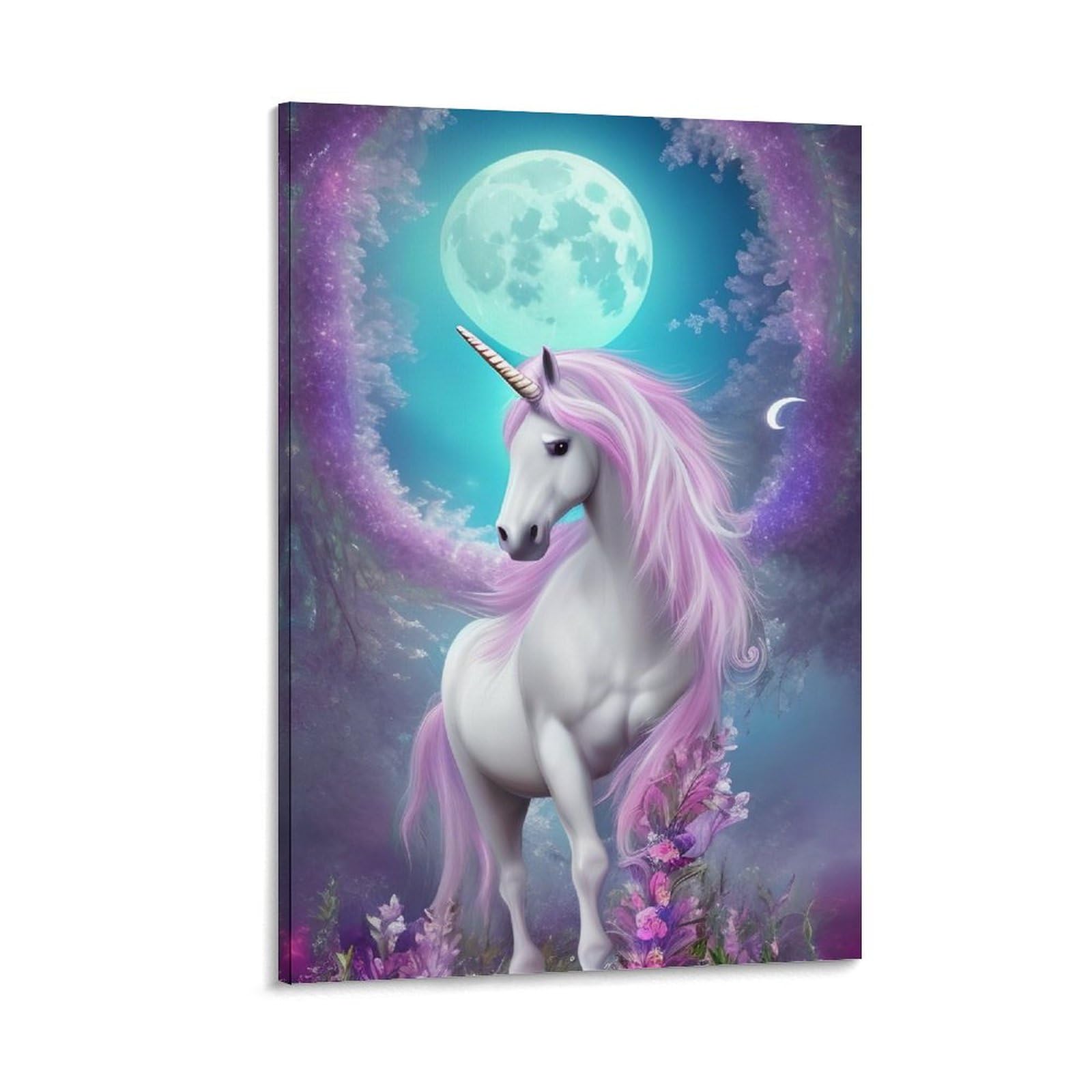 Amazon.co.jp: 絵画 満月の下のユニコーンインテリア 絵画